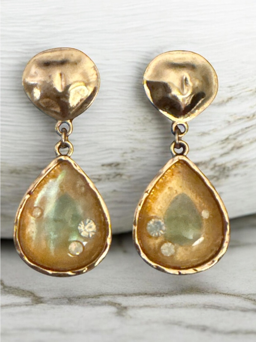 Gold Teardrop Resin Dangle Earrings - Women Jewelry